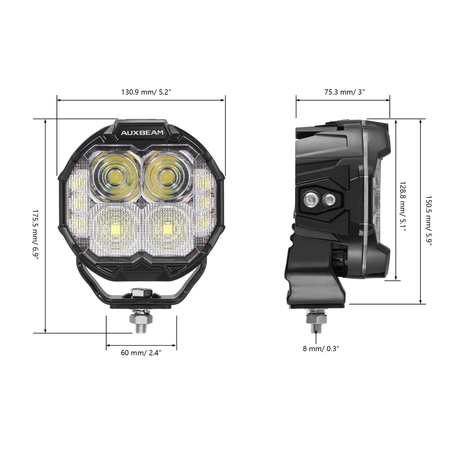 Auxbeam 5" kastarar MASTER-T Series Combo Beam with Dynamic Start-Up Amber Backlight - Image 4