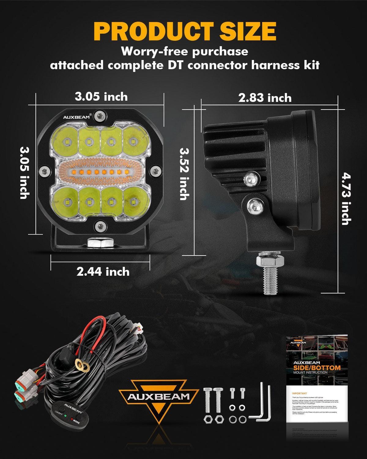 Auxbeam X-Pro 3" Dreifiljós Hvít/Gul DRL með Svörtu Loki 9600LM PAR - Image 3
